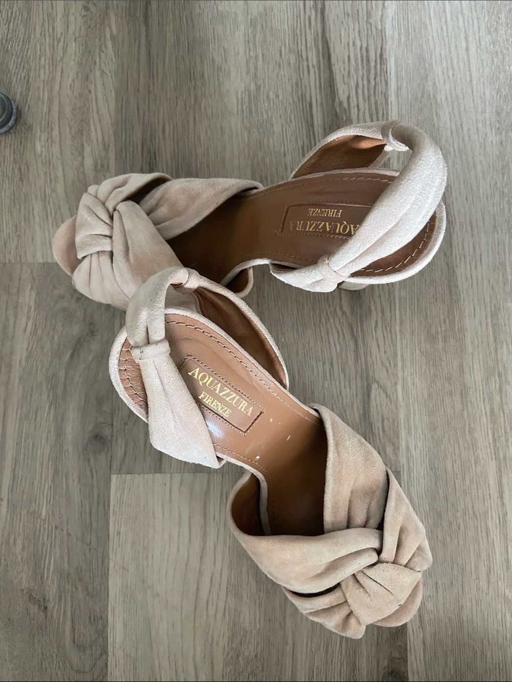 Aquazzura Blush Knotted Suede Platform Slingbacks